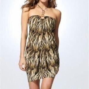 Cache Animal Metallic Kissed Halter Dress Rhinestone Metal Rings New NWT $158